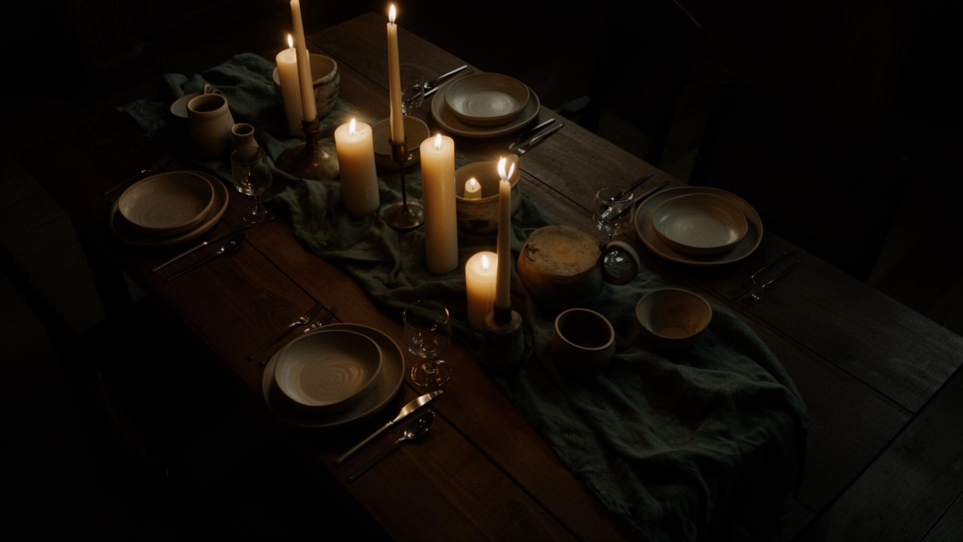 Mesa posta à luz de velas